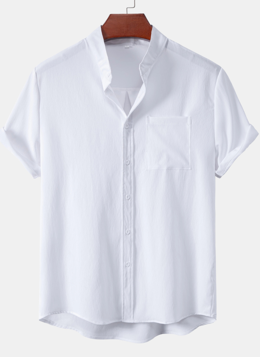 Men's Casual Shirt with Mandarin Collar - Short Sleeve Cardigan