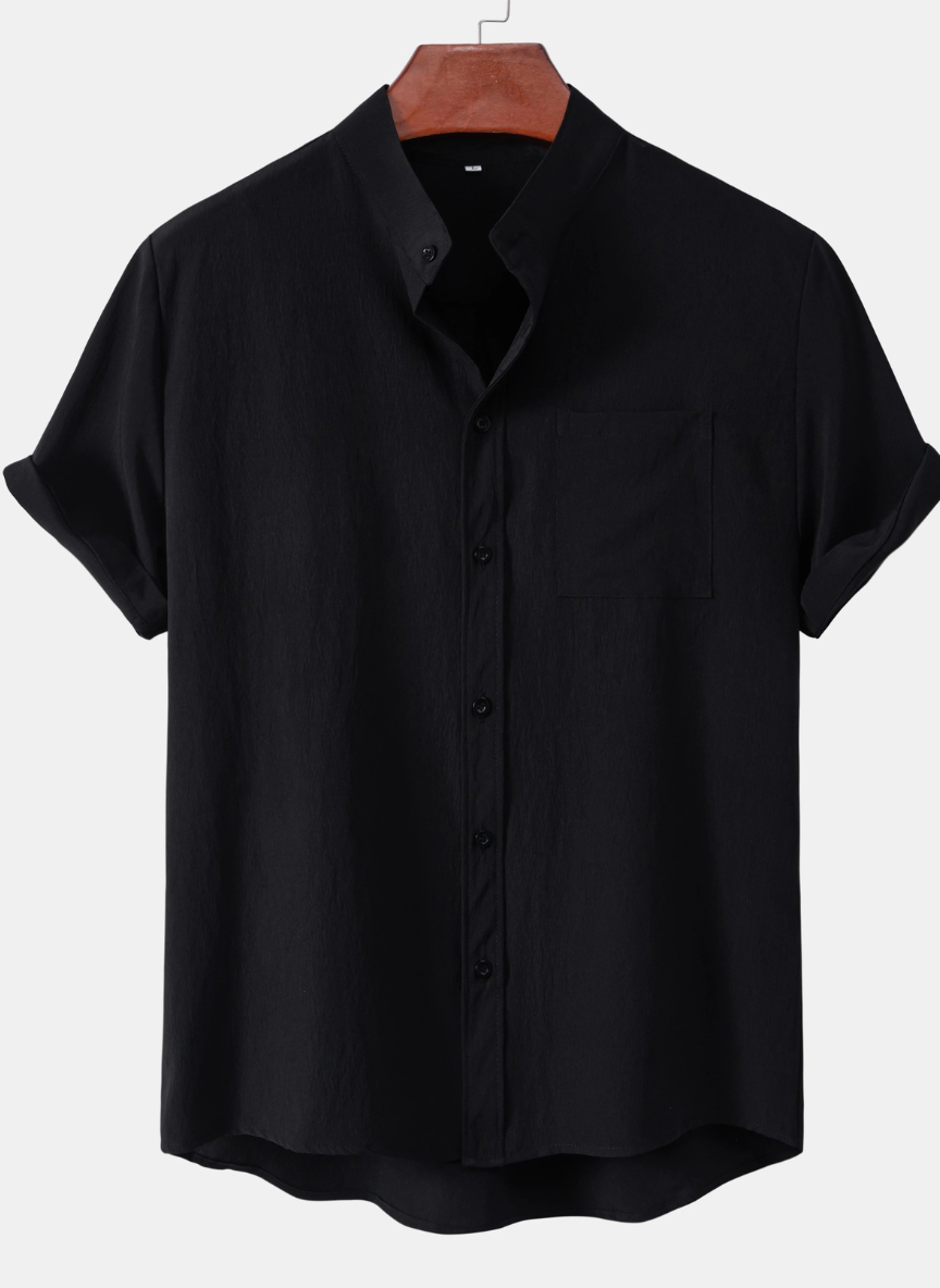 Men's Casual Shirt with Mandarin Collar - Short Sleeve Cardigan