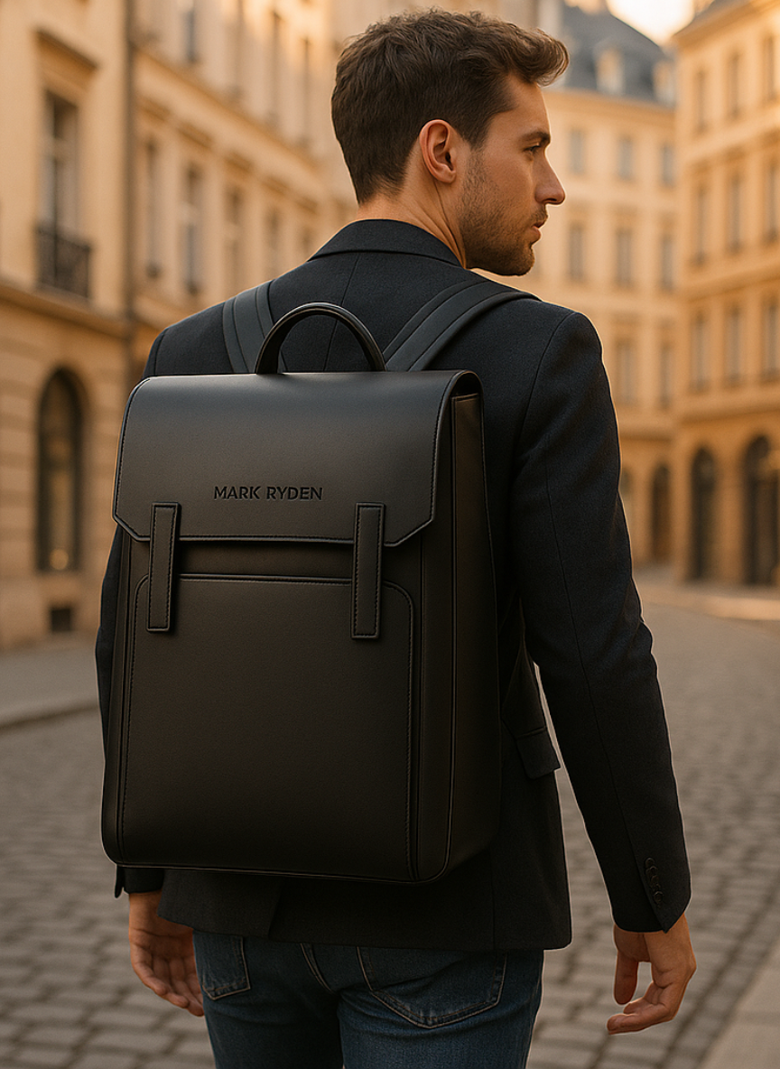 Men's Black Leather Executive Backpack - Laptop and Work