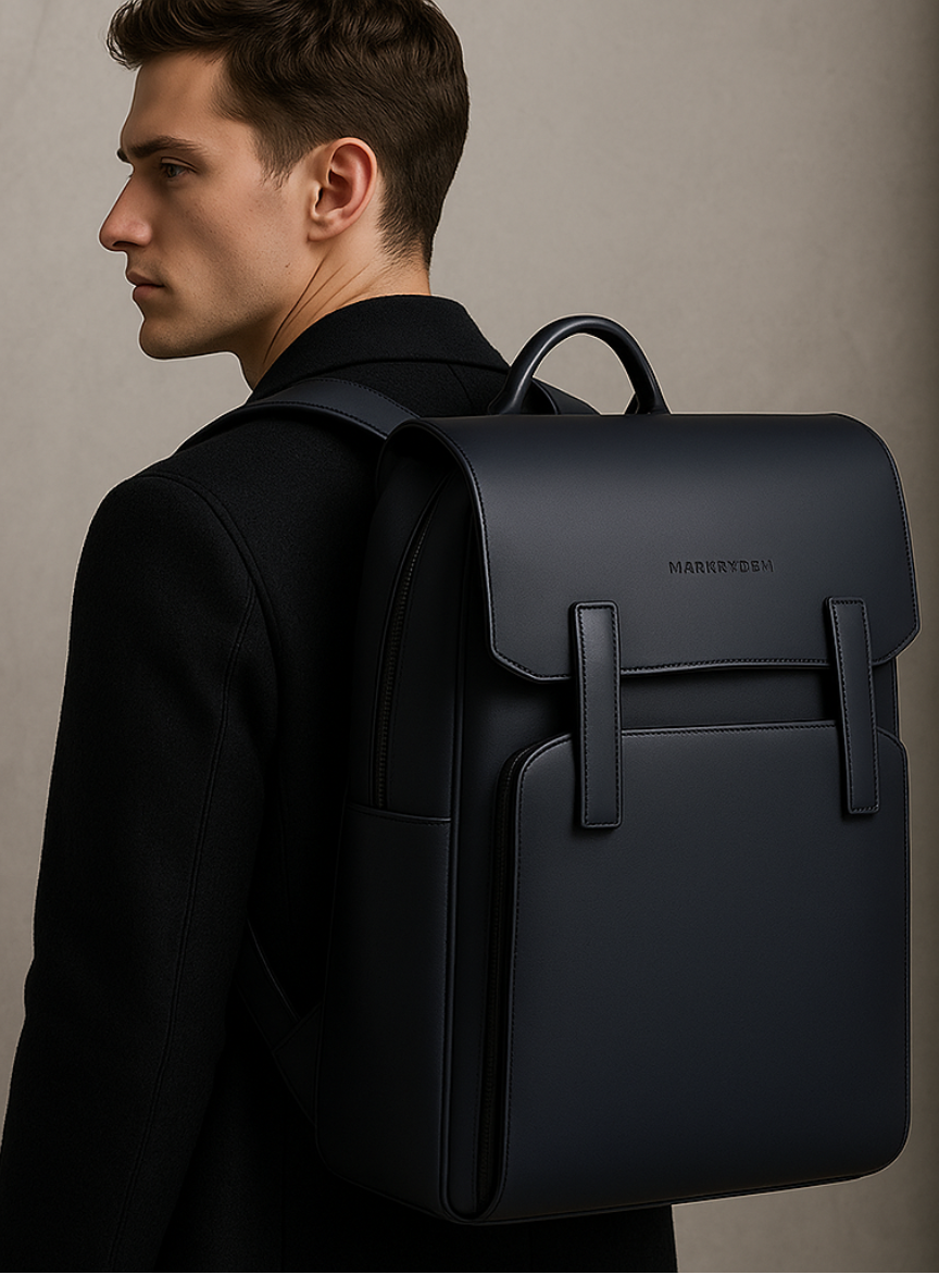 Men's Black Leather Executive Backpack - Laptop and Work