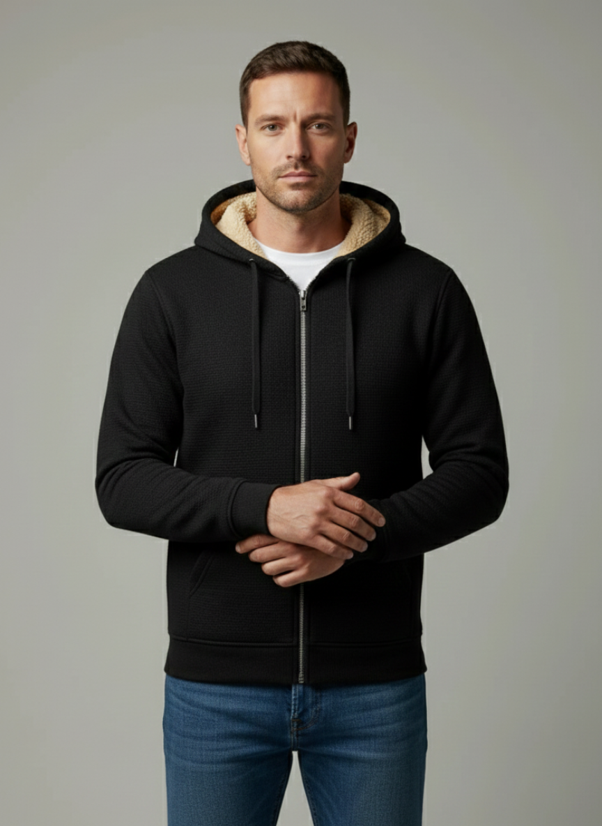 Thermal Wool Coat with Hood and Zipper – Casual Winter