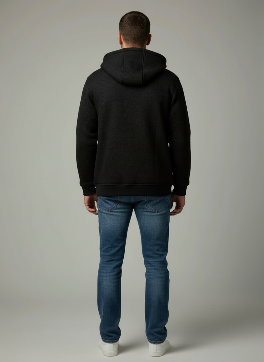 Thermal Wool Coat with Hood and Zipper – Casual Winter