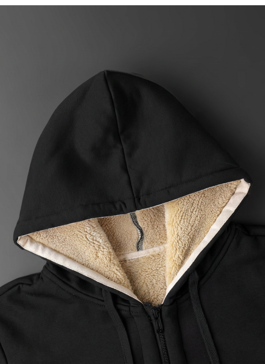 Thermal Wool Coat with Hood and Zipper – Casual Winter