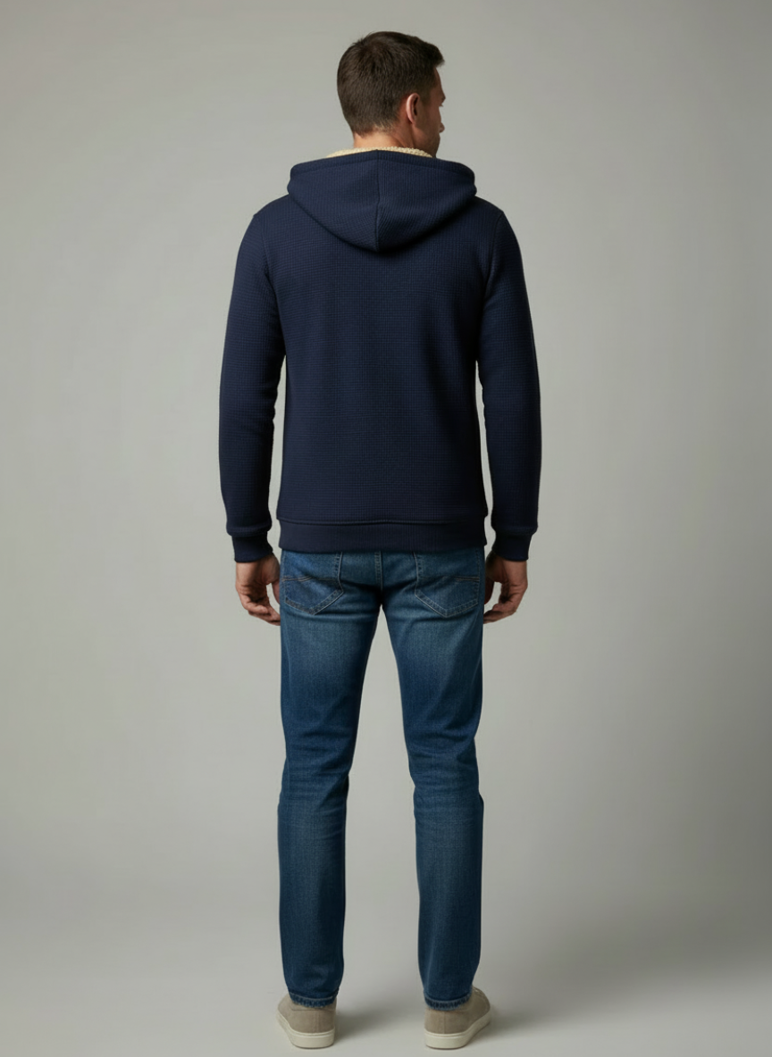 Thermal Wool Coat with Hood and Zipper – Casual Winter