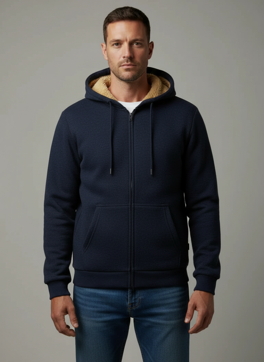 Thermal Wool Coat with Hood and Zipper – Casual Winter