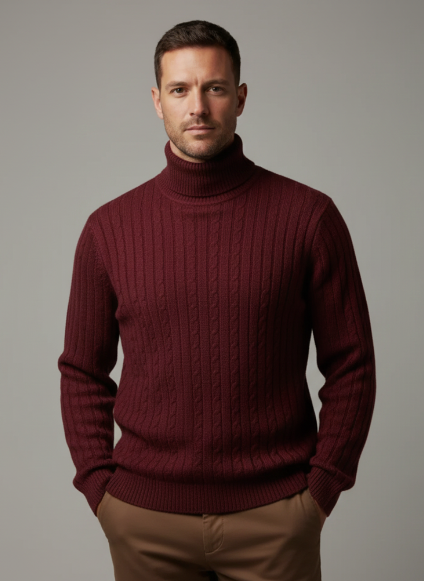 Men's Turtleneck Sweater, Warm Knit Pullover, Casual Winter