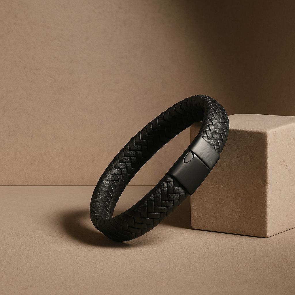 Elegant Black PU Leather Magnetic Bracelet for Men – The Perfect Gift