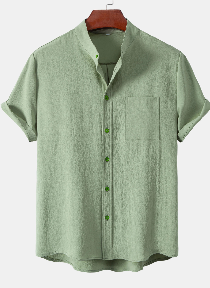 Men's Casual Shirt with Mandarin Collar - Short Sleeve Cardigan