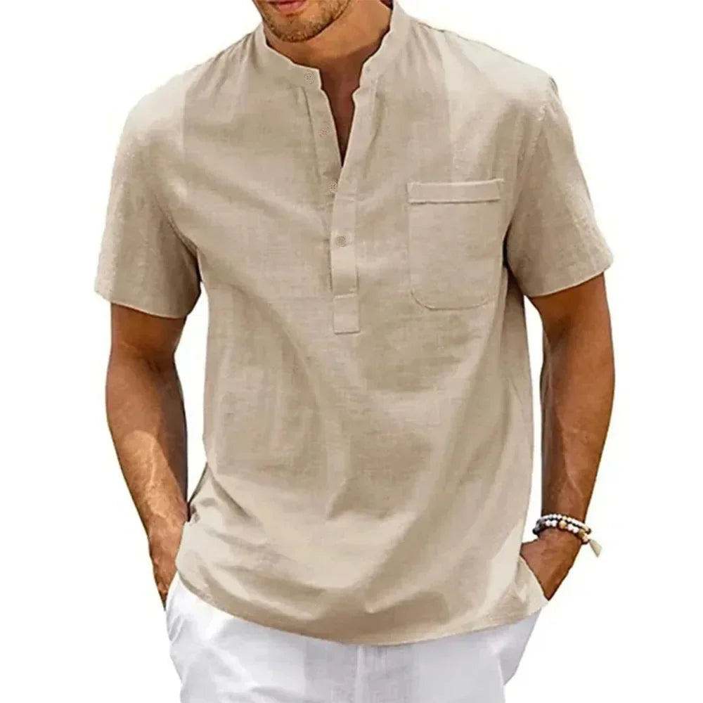 Men's Cotton and Linen Henley Shirt