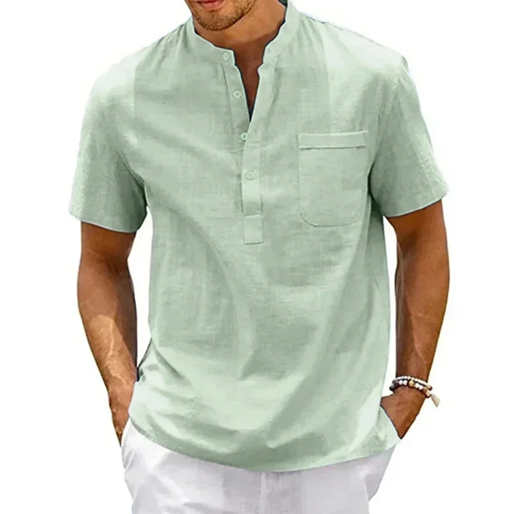 Men's Cotton and Linen Henley Shirt