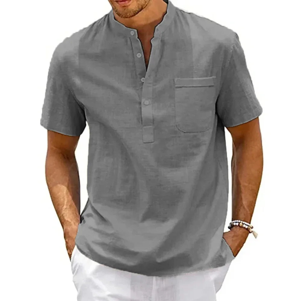 Men's Cotton and Linen Henley Shirt