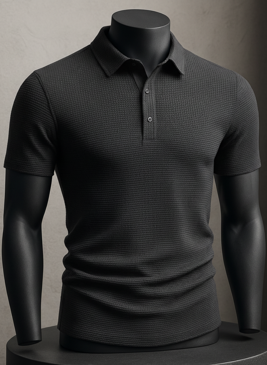 Men's Executive Polo Shirt - Textured Fabric, Stylish and Structured Collar