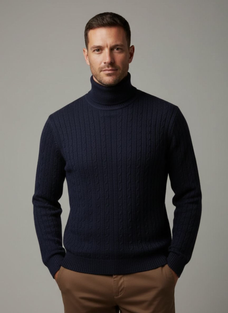 Men's Turtleneck Sweater, Warm Knit Pullover, Casual Winter