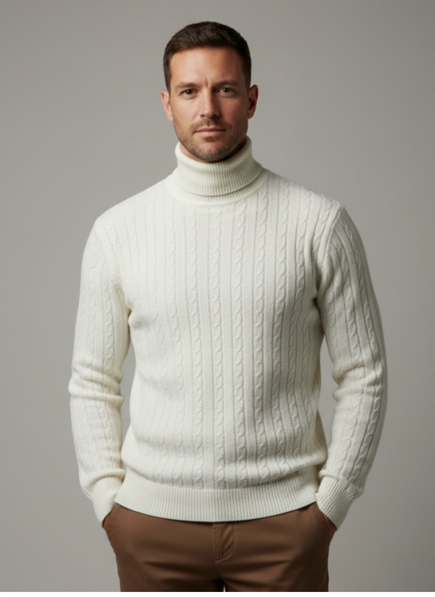 Men's Turtleneck Sweater, Warm Knit Pullover, Casual Winter