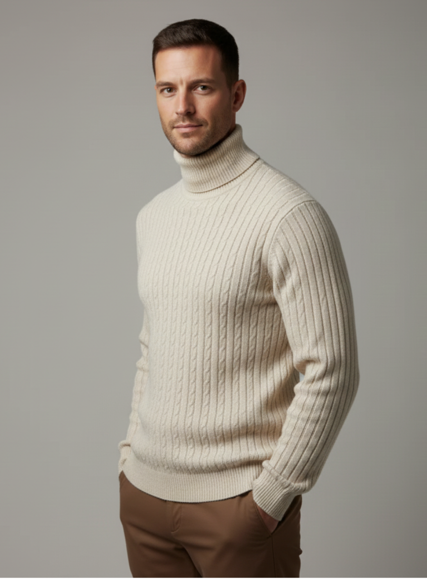 Men's Turtleneck Sweater, Warm Knit Pullover, Casual Winter