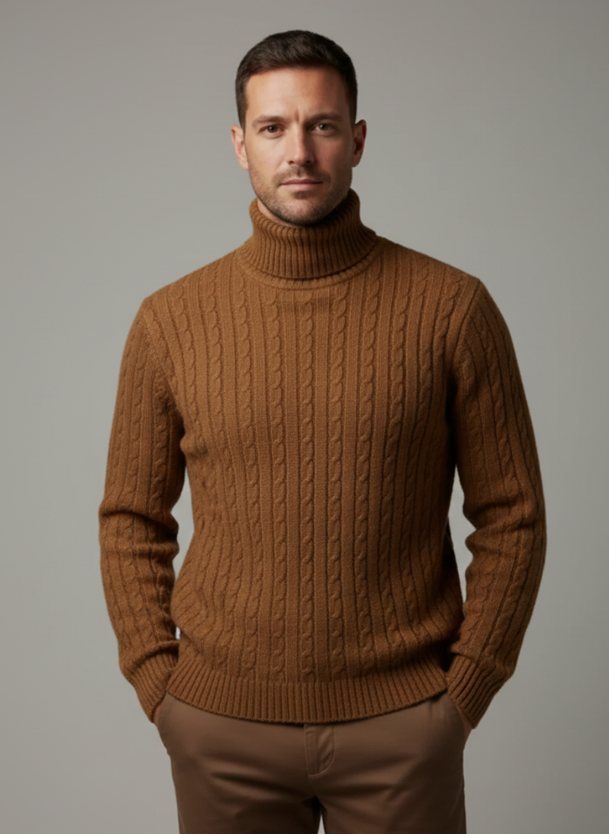 Men's Turtleneck Sweater, Warm Knit Pullover, Casual Winter