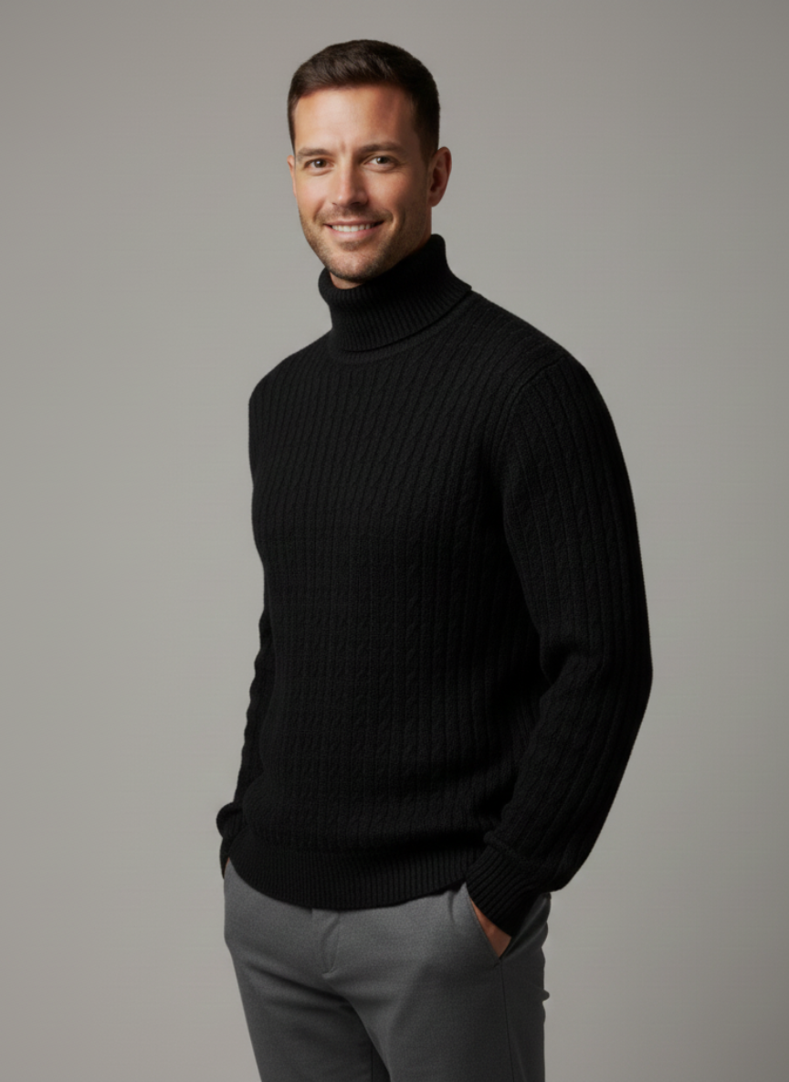Men's Turtleneck Sweater, Warm Knit Pullover, Casual Winter